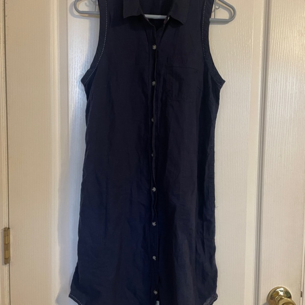Toad&Co Shirt Dress Small Navy Blue Organic Cotton Sleeveless‎ Coastal Travel